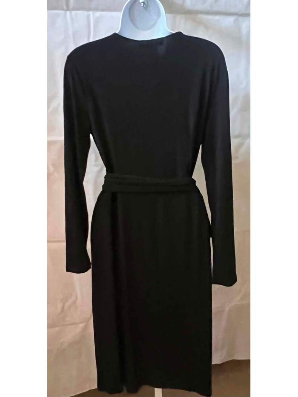 NWT Bandolino Black Faux Wrap Belted Midi Dress Long Sleeve M - Picture 2 of 4